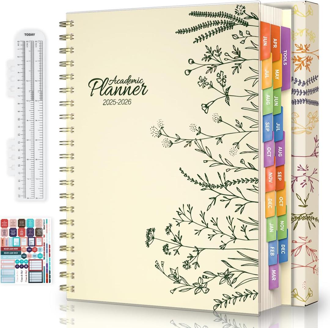 2 x Jun 2025-Dec 2026 Academic Monthly Weekly Daily Planner for School, 19 Months Calendar 25-26 Planning Book with Colorful Tabs, 8.5" x 11" Mid Year College Organizer for Student Teacher (Beige)