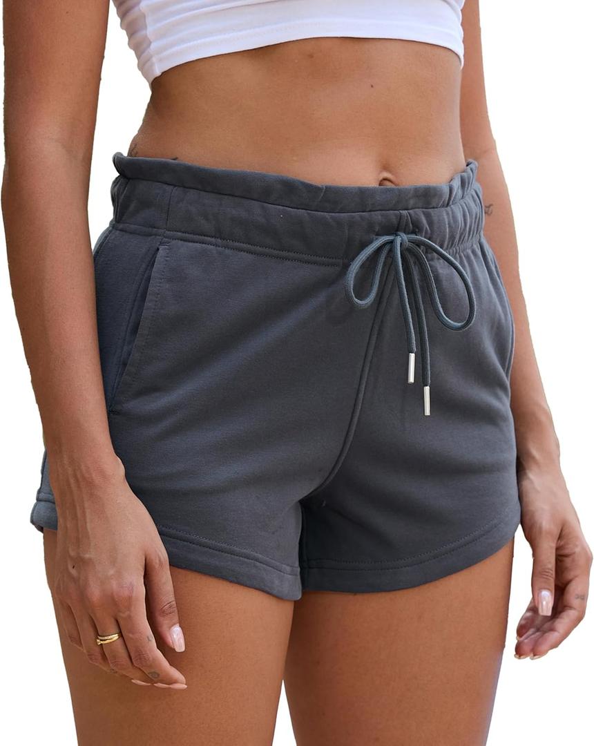  ZKIEYS Women's Sweat Shorts Cotton French Terry Drawstring Summer Workout Casual Lounge Shorts with Pockets Dark Gray (Large)