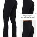 Sunzel Hidden Butt Lifting Scrunch Flare Leggings for Women with Pockets No Front Seam Tummy Control Mini Flared Yoga Pants 34" Inseam Black Medium