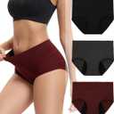 INNERSY Women's Bamboo Viscose Heavy Flow Period Underwear High Waisted Leakproof Panties 3 Pack (Large, Black/Gray/Red)