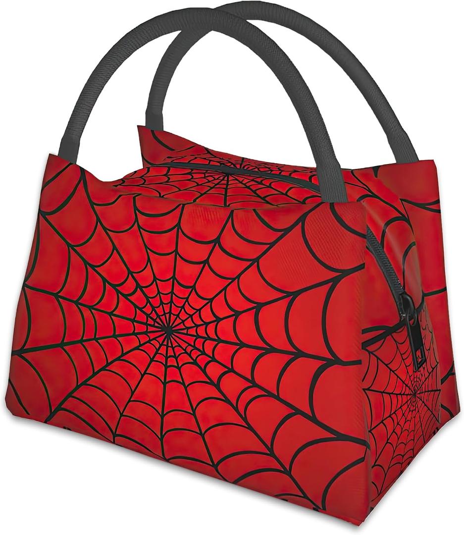 Red Spider Web Reusable Lunch Bag,Gothic Insulated Small Lunch Box for Kids Adult Women,Leakproof Cooler Tote Bags for Student Teacher Work Camping Picnic School