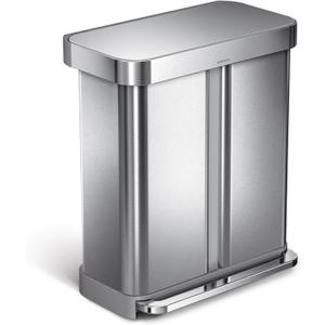 simplehuman 58 Liter/15.3 Gallon Step Can Liner Pocket, Brushed Stainless Steel Dual Compartment Recycler