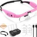 Magnifying Glass with Light, 1.5X-5.0X Magnifying Glasses, Rechargeable Magnifier Headset with Light, Head Magnifier with 4 Detachable Lenses, Magnify Glasses for Close Work Crafts Jewelry, Pink