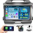 8 Core 4+64GB for Kia Sportage 2010-2016 Android 15 Car Stereo Wireless Carplay Android Auto, 9'' Touchscreen Car Radio with GPS, WiFi, 32EQ DSP, 59 UI, Bluetooth, FM RDS, Backup Camera