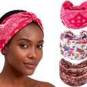 XEF Headbands for Women Bohemian Wide Floral Thick Hair Band No Slip Gym Elastic Twist Knot Athletic Headband Sweatbands Fashion Hair Accessories for Teen Girls
