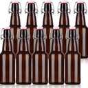 Amber Beer Bottles with Flip Caps, 12oz 10 Pack Glass Bottle with Swinging Top for Airtight Lids, Home Brewing and Fermentation Kombucha, Vanilla Extract, Beverage, Water, Kefir