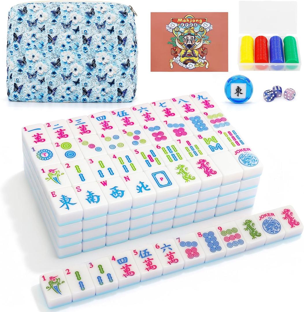 Jolitac American Mahjong Game Set, 166 Premium Tiles, 1.2-inch Mahjong Tile Set with Sturdy Carrying Bag, Thickened Mah-Jongg Tiles Bag Portable Travel Complete Mahjong Set