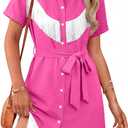 MYMORE Womens Western Cowgirl Fringe Dress Cowboy Button Down Tassel Dresses Country Concert Nashville Outfit (Pink, S)