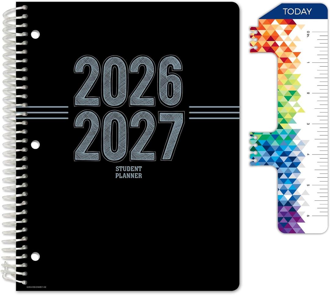 Global Datebooks 2026-2027 Middle & High School Student Planner 8.5" x 11" - Dated Weekly & Monthly Academic Planner w/Ruler/Bookmark & Stickers, For Homework, Matrix Style, Triple Stripe