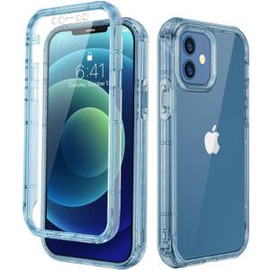 New for iPhone 12 Mini Case, Full-Body Rugged Protective Case with Built-in Screen Protector, 10 FT Military Grade Drop Protection Heavy Duty Shockproof Phone Case for 12 Mini 5.4", Clear Blue