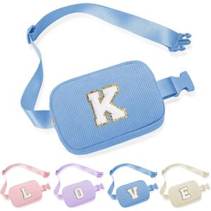 YOOLIFE Birthday Gifts for Girls Kids, Personalized Initial Small Crossbody Bags Fanny Packs for Teen Girl Kid Small Sling Bag Belt Bag for Girls Teen Girl Friend Kid Daughter Sister Gift (Blue K)