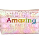 Hiroyuki Iridescent Makeup Bag, 14 inches Cosmetic Bag, Large Capacity Travel-Friendly Pouch (plain, pink)