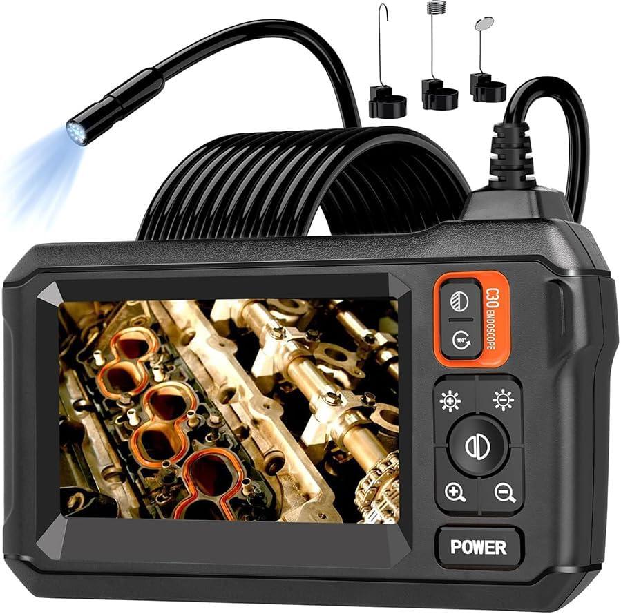 Endoscope Camera with Light, Borescope Camera with 4.3" IPS Screen, 1920P HD with 8 LED Lights, 16.4FT Semi-Rigid Cord Bore Scope, Gadgets for Men & Tools for Men