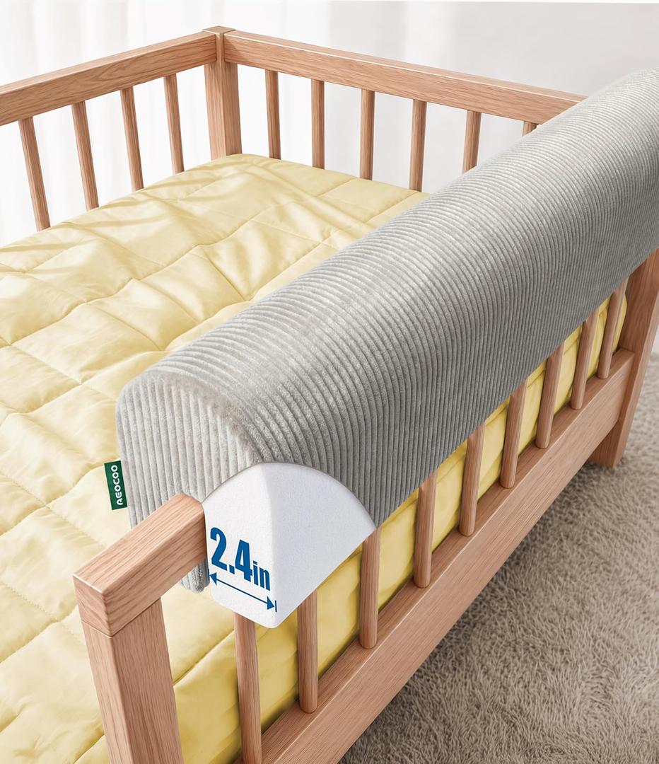 AEOCOO Bed Bumpers for Toddlers, Size 3 Ft, Toddler Bed Rail Bumper Protector for Loft Beds & Bunk Beds, Premium Soft Memory Foam Bed Guardrail, Anti-Bump | Fall Prevention, Gray