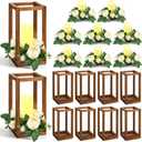 Sabary 30 Pcs Eucalyptus Wedding Lanterns Centerpiece Include Wooden Candle Holders No Batteries Candles Rose Wreaths for Farmhouse Rustic Table Decorations Country Party Gift (Beige Flower)