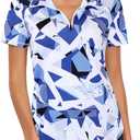 Zamowoty Women's Short Sleeve Golf Shirts 1/4 Zip Up Loose Yoga Running Workout Tops (Medium, Geometry Blue)