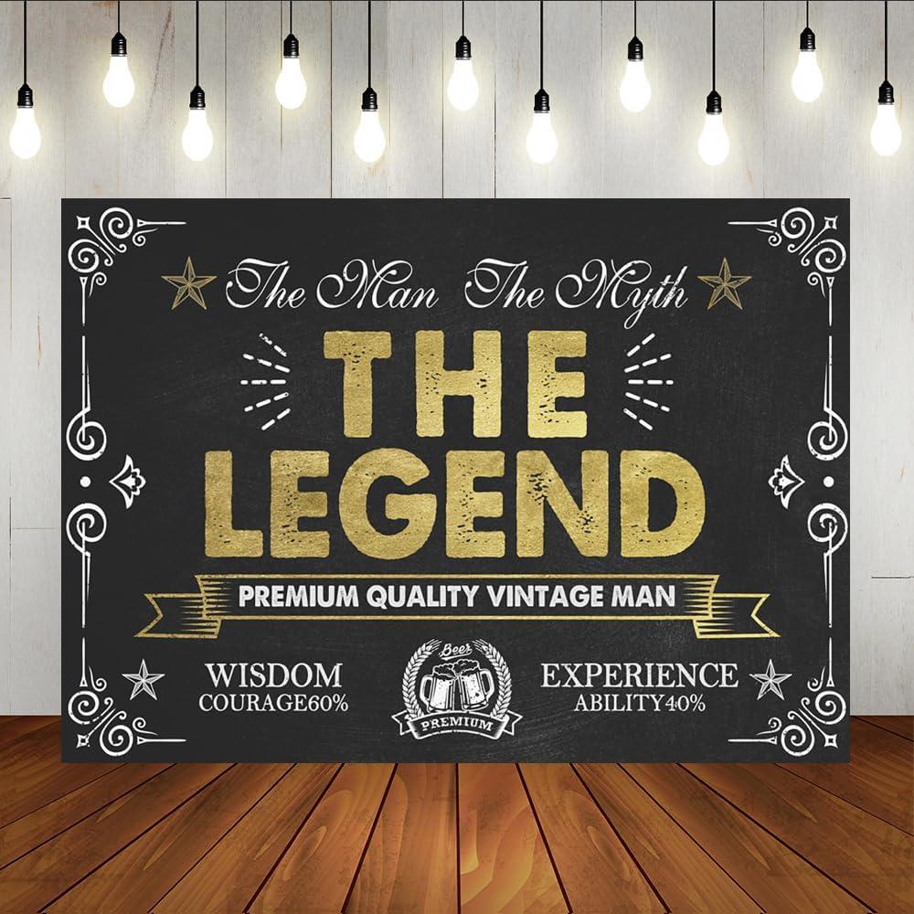 Lofaris Vintage Man Birthday Backdrop Decorations for Men Black Gold Themed Backdrop Sign Party Supplies, 30th 40th 50th 60th 70th 80th Bday Banner Decorations Background Studio Props 7x5ft