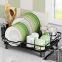 Dish Drying Rack, Stainless Steel Rustproof Dish Rack for Kitchen Counter, Sturdy Dish Drainer with Drainboard, Drainage, Utensil Holder for Various Kitchenware, 16.2"(L) x 12.6"(W), Black