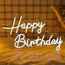 Mornajina 16.5'' x 11.8'' Happy Birthday Neon Sign for Backdrop Wall Decor, USB Powered Happy Birthday Led Sign for Backdrop Light up Sign Dimmable Neon Light for Birthday Party Decorations (White)