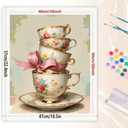 Vintage Teacups Paint by Numbers Kit for Adults - DIY Floral Tea Set with Bow Painting on Canvas 16x20 Inch, Acrylic Paint Set, Suitable for Beginners, Art for Home Decoration or Gifts