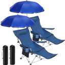 Karenhi 2 Set Reclining Beach Chair with Umbrella for Adult Folding Camping Chair with Foot Rest Adjustable Clamp Canopy Shade for Outdoor Patio Travel Beach Fishing Picnic(Blue)