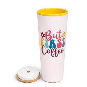 24oz Tumbler with Bamboo Lid Double Wall White