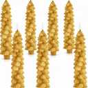 Funtery 6 Pcs LED Christmas Tree Flameless Taper Candles Real Wax Battery Operated Candlestick Lights with 3D Flame and Remote Timer Window Fireplace(Gold, Christmas Tree)