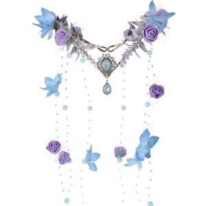 MOSTORY Fairy Flower Crown Headpiece - Floral Elf Crown Woodland Flower Circlet for Women Renaissance Renfaire Halloween (Blue-purple)