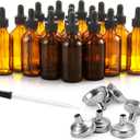 24 Pcs, 2 oz Dark Amber Dropper Bottles with 6 Small Funnels & 1 Long Glass Labels - 60ml Tincture Bottles w/ Eye Dropper for Essential Oils, Perfume, Hair Oil, Liquids - Leak Proof Travel Bottles