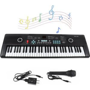 61 keys piano keyboard, Electronic Digital Piano with Built-In Speaker Microphone, Sheet Stand and Power Supply, Portable Keyboard Gift Teaching for Beginner (Black600)