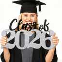 3 x Graduation Decorations 2026 Wood Sign Sliver Class of 2026 Photo Props for College High School Graduation Party Supplies