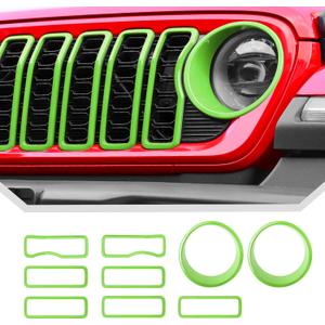 Grill Inserts for 2024 2025+ Jeep Wrangler JL Grille Cover & Headlight Cover Trim Accessories (Green)