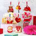 24 Pcs Valentine's Day Ornaments for Tree Wood Valentines Tree Decorations Pink Red Heart Gnome Wood Cutouts with Ropes for Valentine's Day Gift Window Wall Home Decor