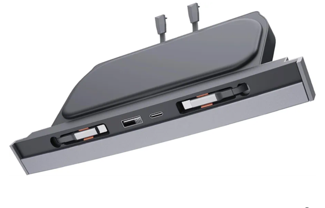 USB Docking Hub for Tesla Model 3/Y Waterproof - Fast Charger for Model Y/3 Accessories 2024 2023 2022 2021 4Ports Retractable Docking Station, 2 Type-C Fast Charging Cables (Not Fit Model 3 2024)
