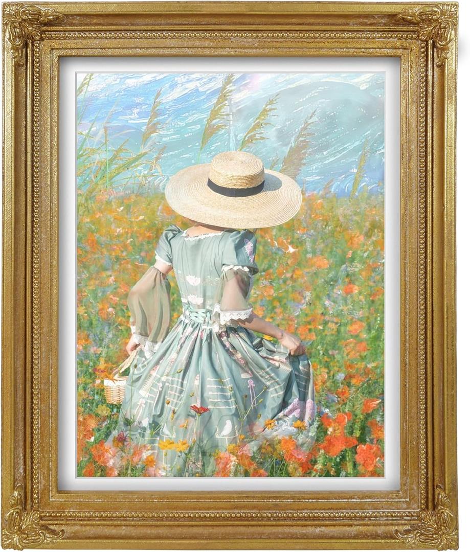 8.5x11 Picture Frame Matted to 8x10 Photo, Vintage Gold Frame for 8.5 by 11 Certificates Documents Awards, Antique Style Gallery Wall Tabletop Dcor