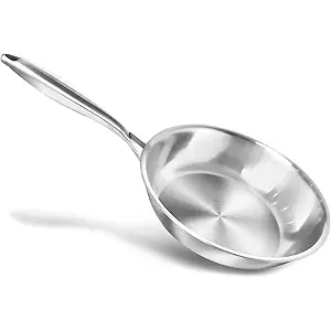 Pan Uncoated Stainless Steel Frying Pan Suitable for Induction Cookers Durable Stainless Steel Handles Easy Cleaning Suitable for All Hobs (24 cm)