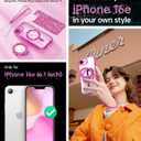 Meifgino Magnetic Case with Removable Phone Ring Stand for iPhone 16E 6.1, [Glitter Card & Wrist Strap] [MagSafe Compatible] [Built in Mirror] Phone Ring Stand + Phone Case Kit, Hot Pink