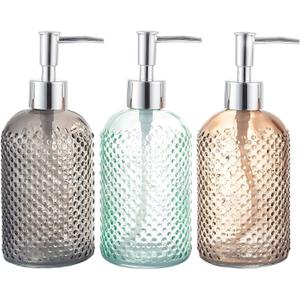 Cutiset 3 Pack Assorted Glass 15 Ounce Lotion Soap Dispenser Bottle with Pump for Bathroom, Kitchen