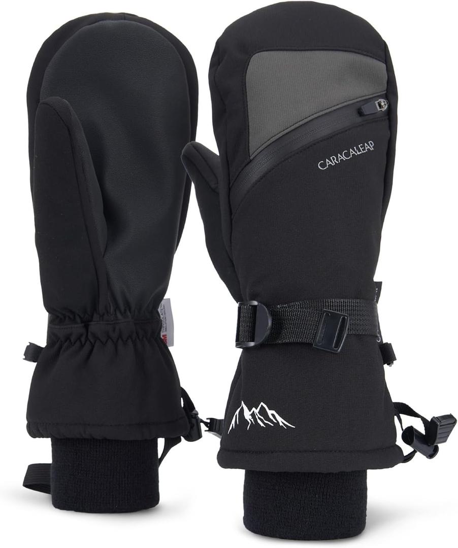 Winter Ski Mittens for Men Women Cold Weather- Warm Snowboard Mittens Gloves Waterproof Snow Sports Mitts Gloves (Small-Medium, Black)