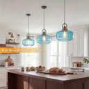11.8in Mid Century Modern Pendant Light, Gold Large Blue Glass