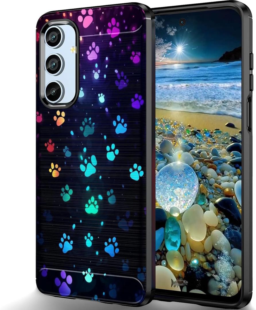 Designed for Samsung Galaxy A17 5G 6.7" 2025 Case,Brushed Texture Soft TPU Slim Fit Protective Phone Cover,Colorful Dog Paw Prints