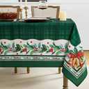 Romanstile Christmas Checkered Rectangle Tablecloth, Winter Holly Bell Table Cloth, Green Buffalo Plaid Xmas Table Cover for Dining, Party, Holiday Decor - 60 x 84 Inch