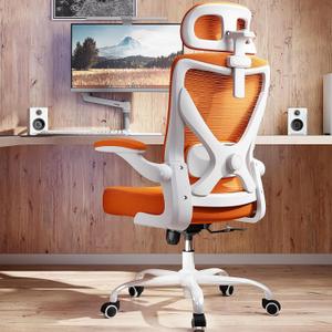Ergonomic Office Chair - Mesh Desk Chair with Adjustable Lumbar Support High Back Computer Gaming Chairs - Big and Tall Office Chairs Adults, Comfortable for Long Hours, Orange, Pack of 1