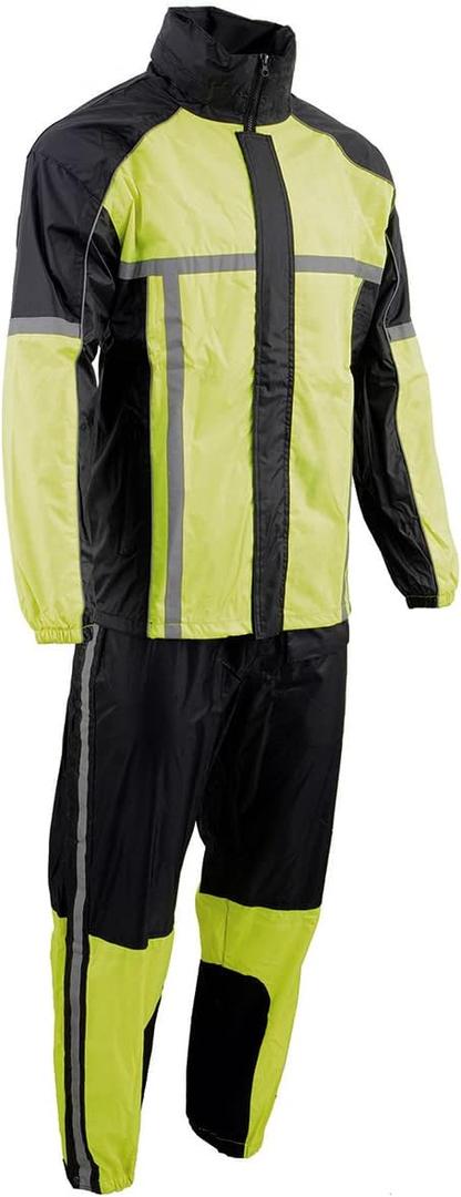 Milwaukee Leather MPM9510 Men's Black Water-Resistant Motorcycle Rain Suit with Hi Vis Reflective Tape (Black, XXXL)