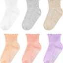Cooraby 6 Pairs Toddler Ruffle Socks with Anti Slip Frilly Cute Cotton Dress Socks for Baby Girls 6M-6Y