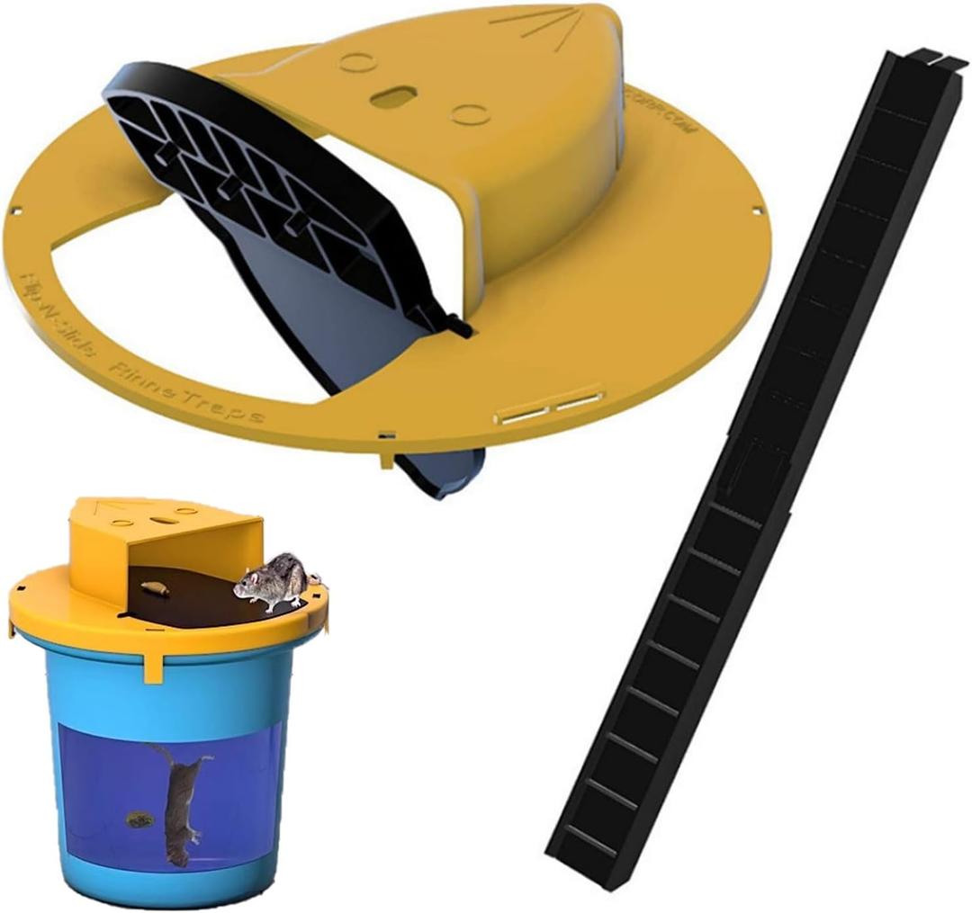 Mouse Trap Bucket Flip Lid with Auto Reset - Multi-Catch Rodent Trap for 5 Gallon Buckets - Indoor Outdoor Use, Detachable Design, Sturdy Yellow Lid