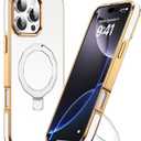 RIASOLIN Compatible with iPhone 16 Pro Case with Invisible Magnetic Stand, Compatible with Mag-Safe Luxury Phone Case for iPhone 16 Pro [Plating Gold Edge & Leather Inlay], White