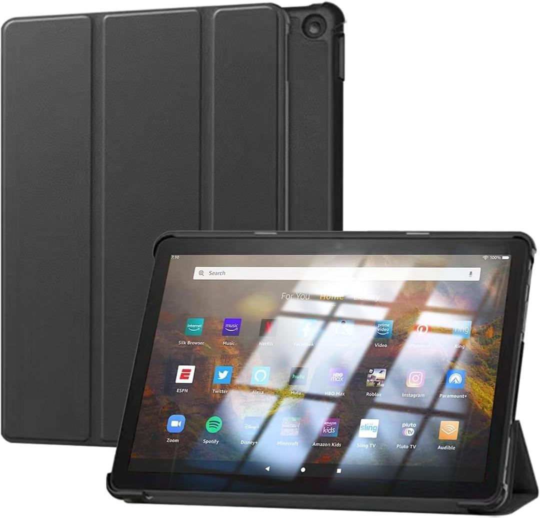 Case for All-New Amazon Kindle Fire HD 10 Tablet (13th Generation, 2023 Release) 10.1", PU Leather Trifold Lightweight Hard Shell Stand Cover, Auto Wake/Sleep, Black