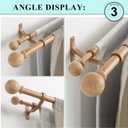 Double Wood Curtain Rods for Windows 36 to 72 Inches,1 Inch Front and 5/8 Inch Back Farmhouse Wooden Curtain Rod with Imitation Wood Grain Ball Finials and Double Aluminum Bracket,Light Wood Grain