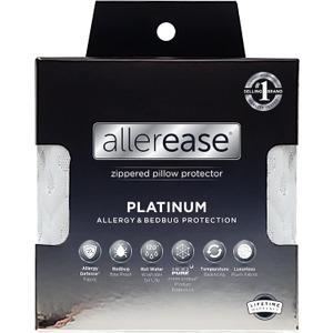 AllerEase Platinum Allergy Defense Particles Proof Temperatur Balancing Luxurious Plush Fabric Machine Washable Durable Zippered Pillow Protector, Standard/Queen Size, White